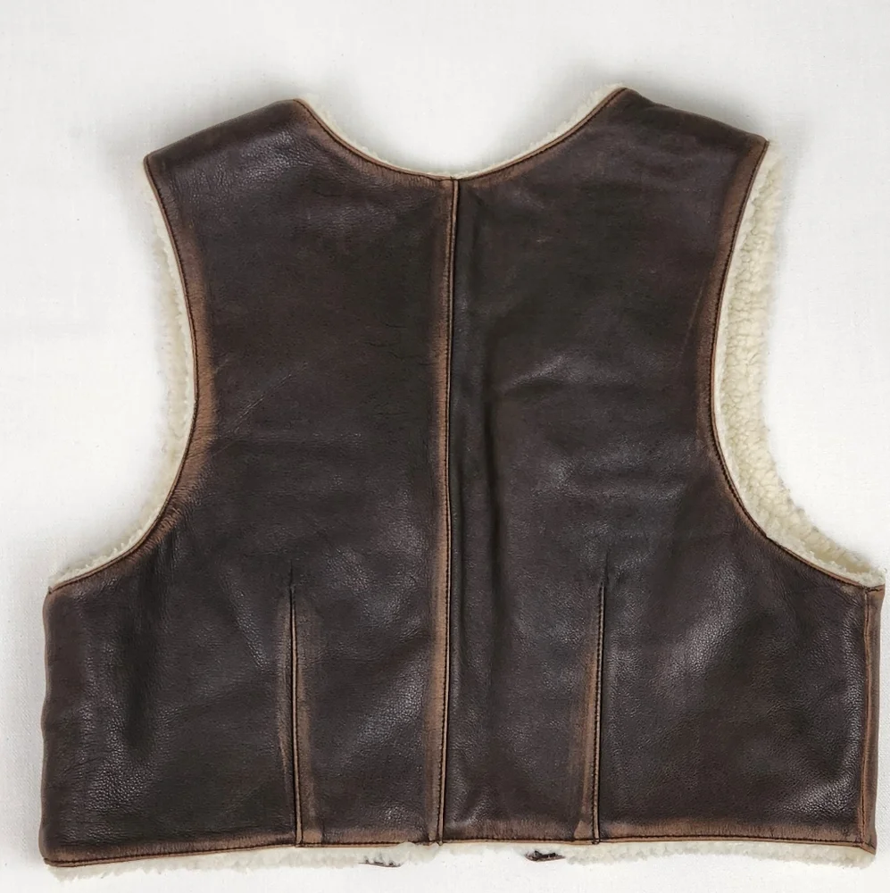 The Limited Brown Leather Sherpa Zip Up Vest. Medium - Picture 4 of 9